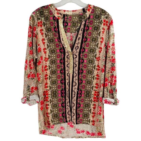 Anthropologie Tiny Devas Popover Tunic‎ Size S Paisley Sequin Blouse Multicolor - Picture 2 of 11
